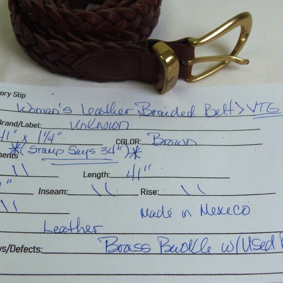 Vintage Leather Braided Belt Brass Buckle BoHo Chic Haute Hippie Rodeo Gal - Picture 2 of 9